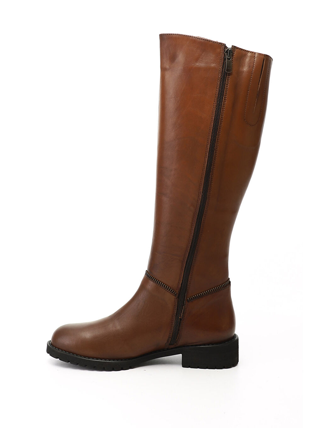 Kahverengi Kadın KAHVERENGİ-TABA Fermuarlı Kauçuk Taban Hakiki Deri Çizme-2