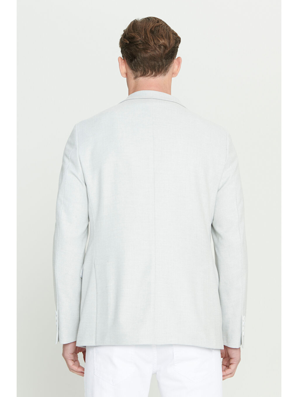 Erkek Açık Gri Slim Fit Dar Kesim Mono Yaka Armürlü Ceket-5
