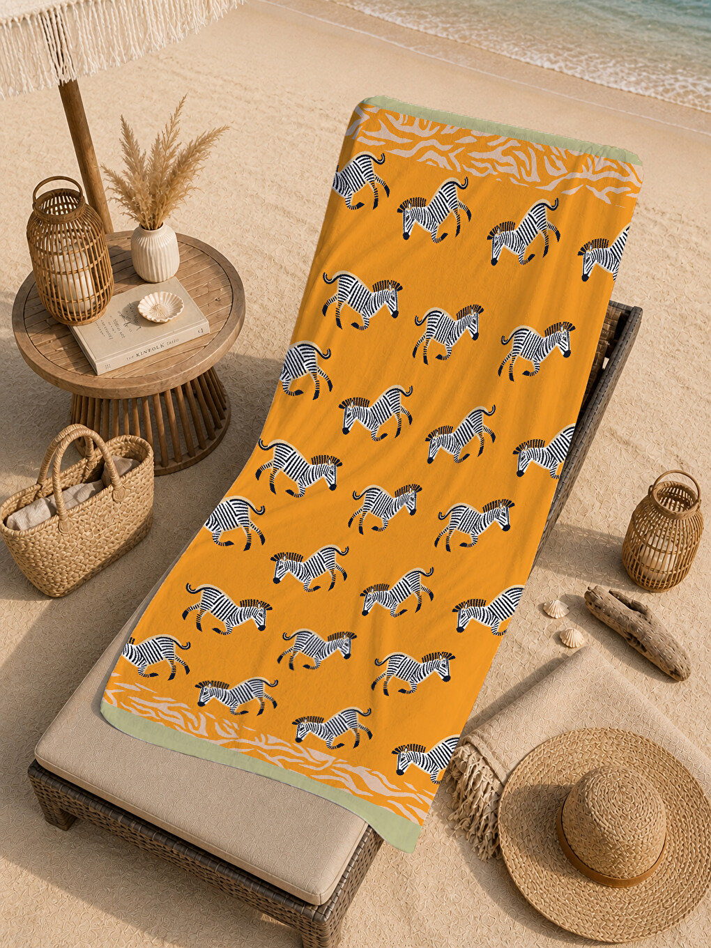 Turuncu Zebra Tekrarlı Safari Desenli 70x150 Cm Dijital Baskılı Plaj Ve Banyo Havlusu-4