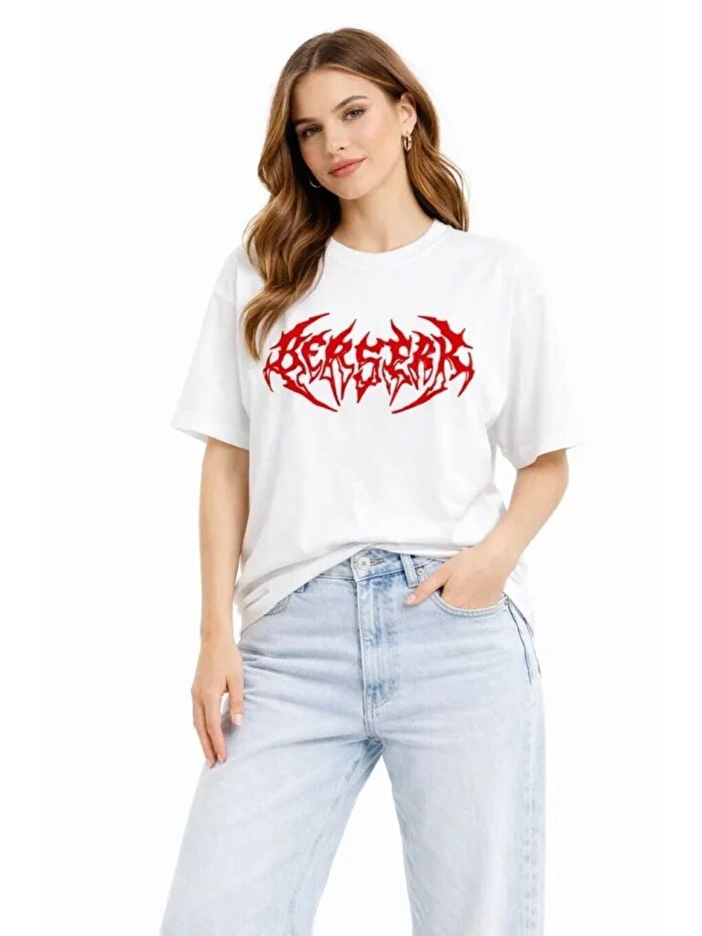 Baskılı T-Shirt Yazlık Kısa Kol Bisiklet Yaka Rahat Kalıp Tişört - Beyaz-2