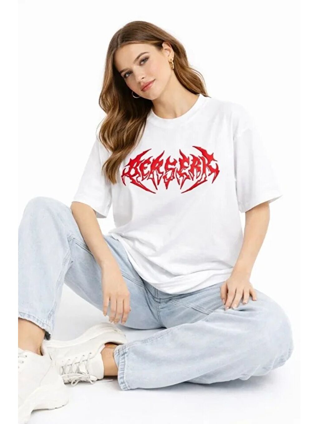 Baskılı T-Shirt Yazlık Kısa Kol Bisiklet Yaka Rahat Kalıp Tişört - Beyaz-3