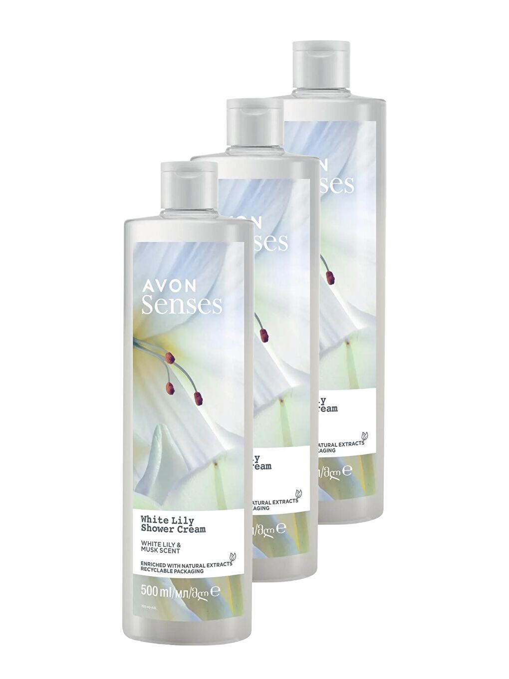 AVON Renksiz Senses White Lily  Beyaz Zambak Kokulu Duş Jeli 500 Ml. Üçlü Set