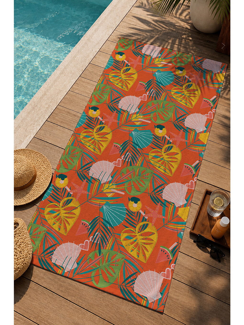 Turuncu Yeşil Tropikal Yaprak Ve Hayvan Desenli 70x150 Cm Dijital Baskılı Plaj Ve Banyo Havlusu-2