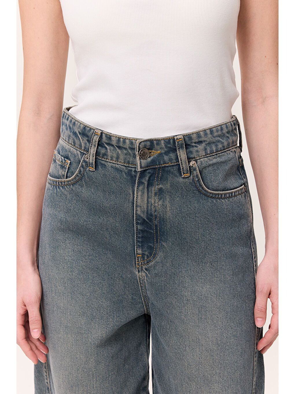 Bol Baggy Fıt Jean Gri Mavi-4