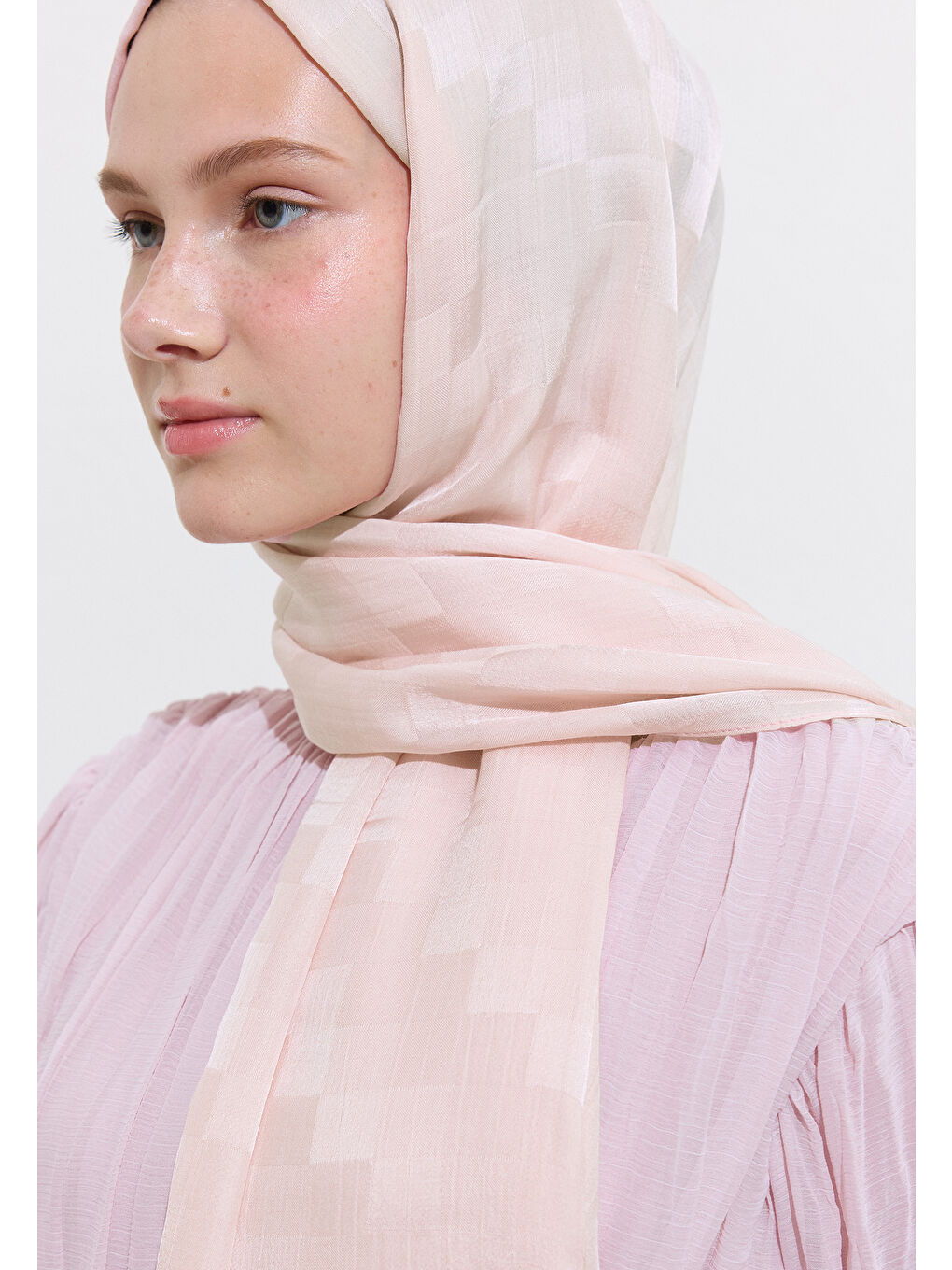 Nori İpek Jakar Şal Soft Pembe-3