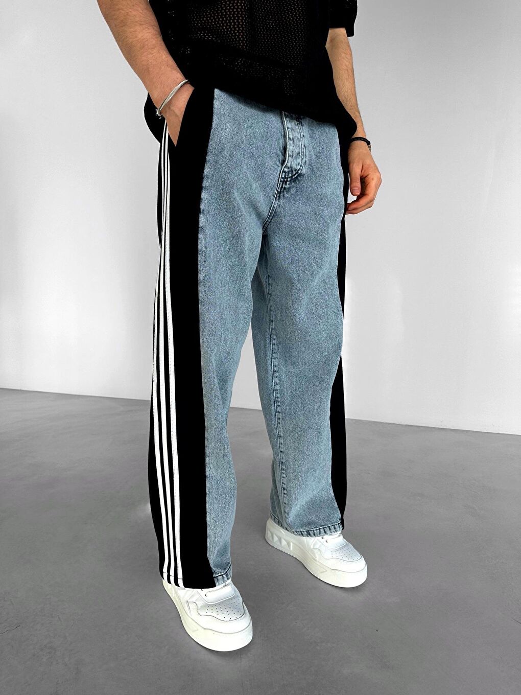 Baggy Jean Çift Yüzlü Jean Pantolon Mavi