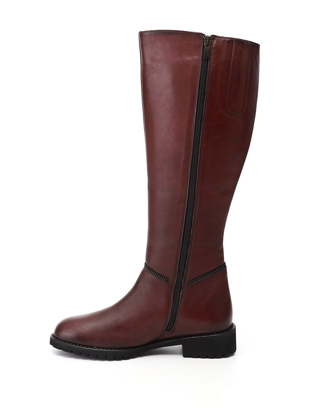Bordo Kadın AÇIK BORDO Fermuarlı Kauçuk Taban Hakiki Deri Çizme-2