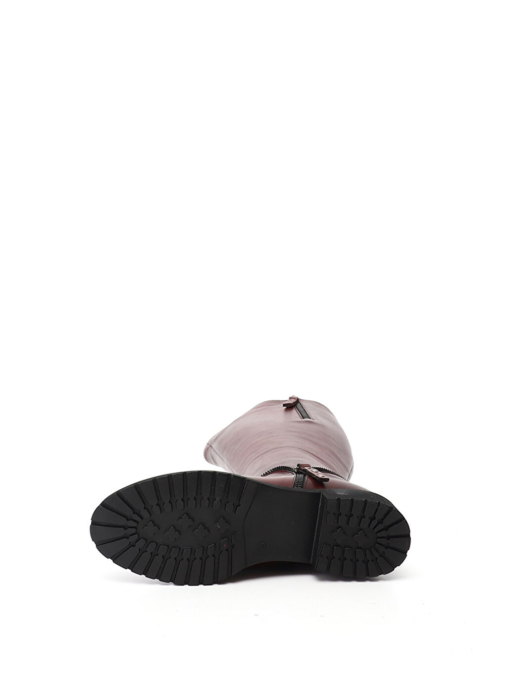 Bordo Kadın AÇIK BORDO Fermuarlı Kauçuk Taban Hakiki Deri Çizme-3