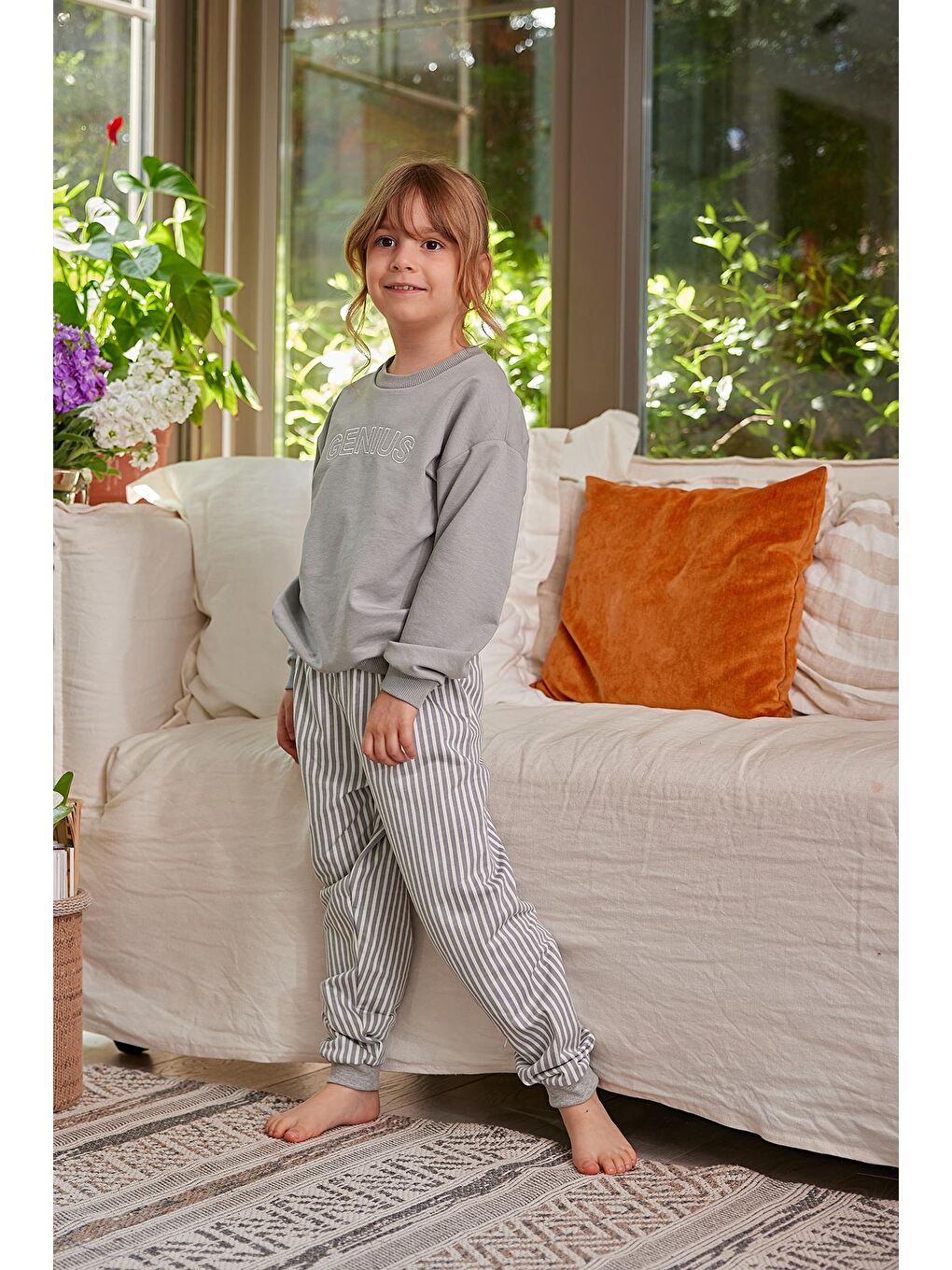 ZEYLAND Gri Kız Çocuk Yazı Nakışlı Pijama Takımı - 1