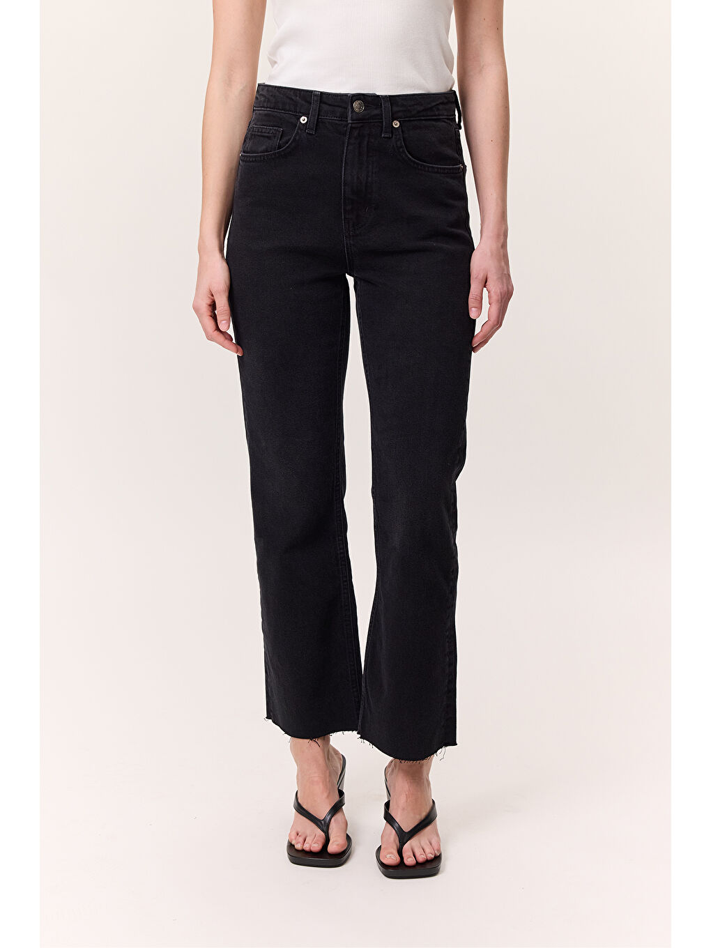 Yüksek Bel Flare Paça Jean Siyah-4