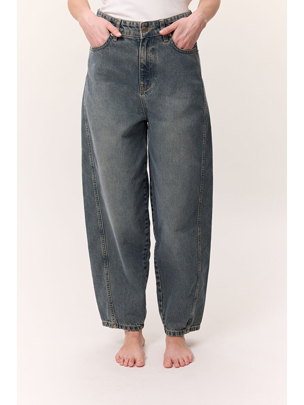 Bol Baggy Fıt Jean Gri Mavi-5