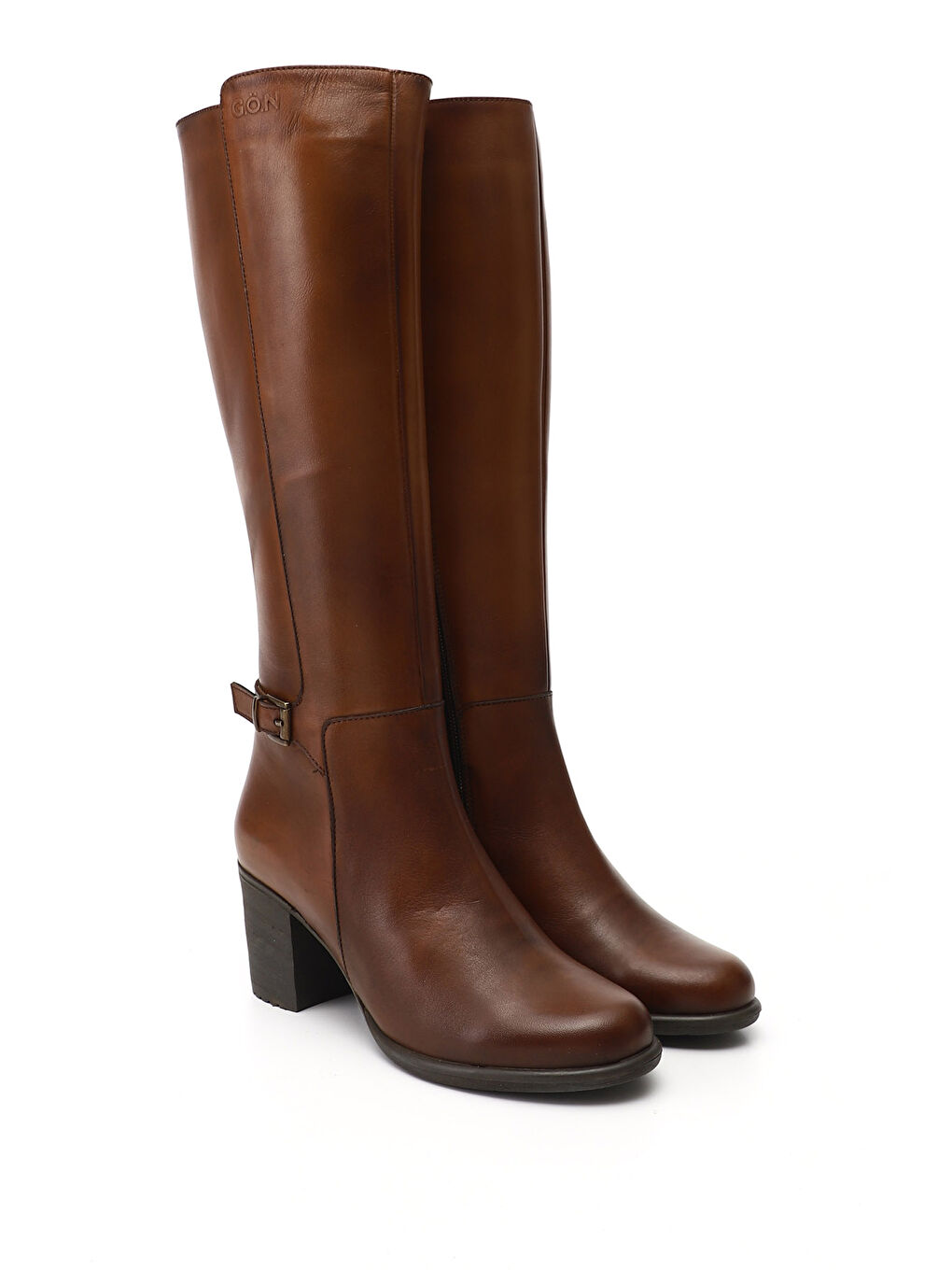 Kahverengi Kadın KAHVERENGİ-TABA Fermuarlı Kalın Topuklu Hakiki Deri Çizme-1