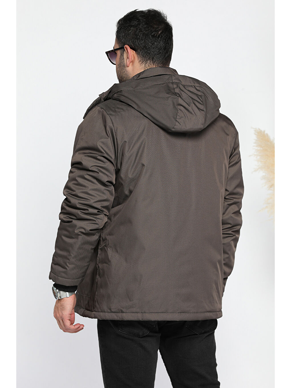 Gri Erkek Astarlı Kapüşonlu Fermuarlı Çıtçıtlı Mont-2