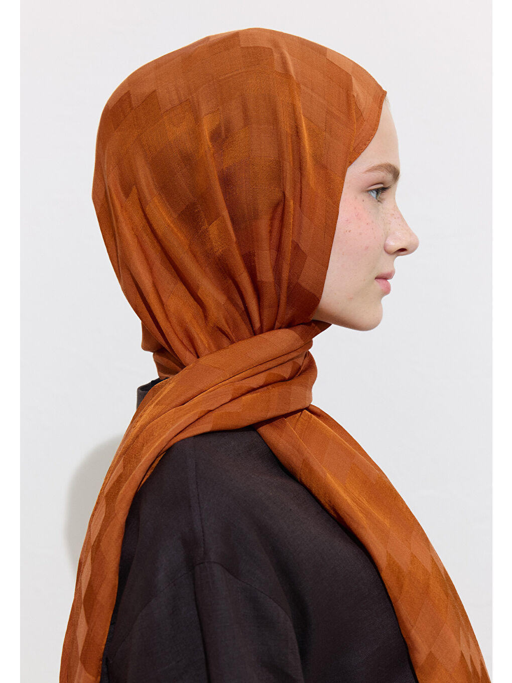 Kahverengi Nori İpek Jakar Şal Kiremit-3