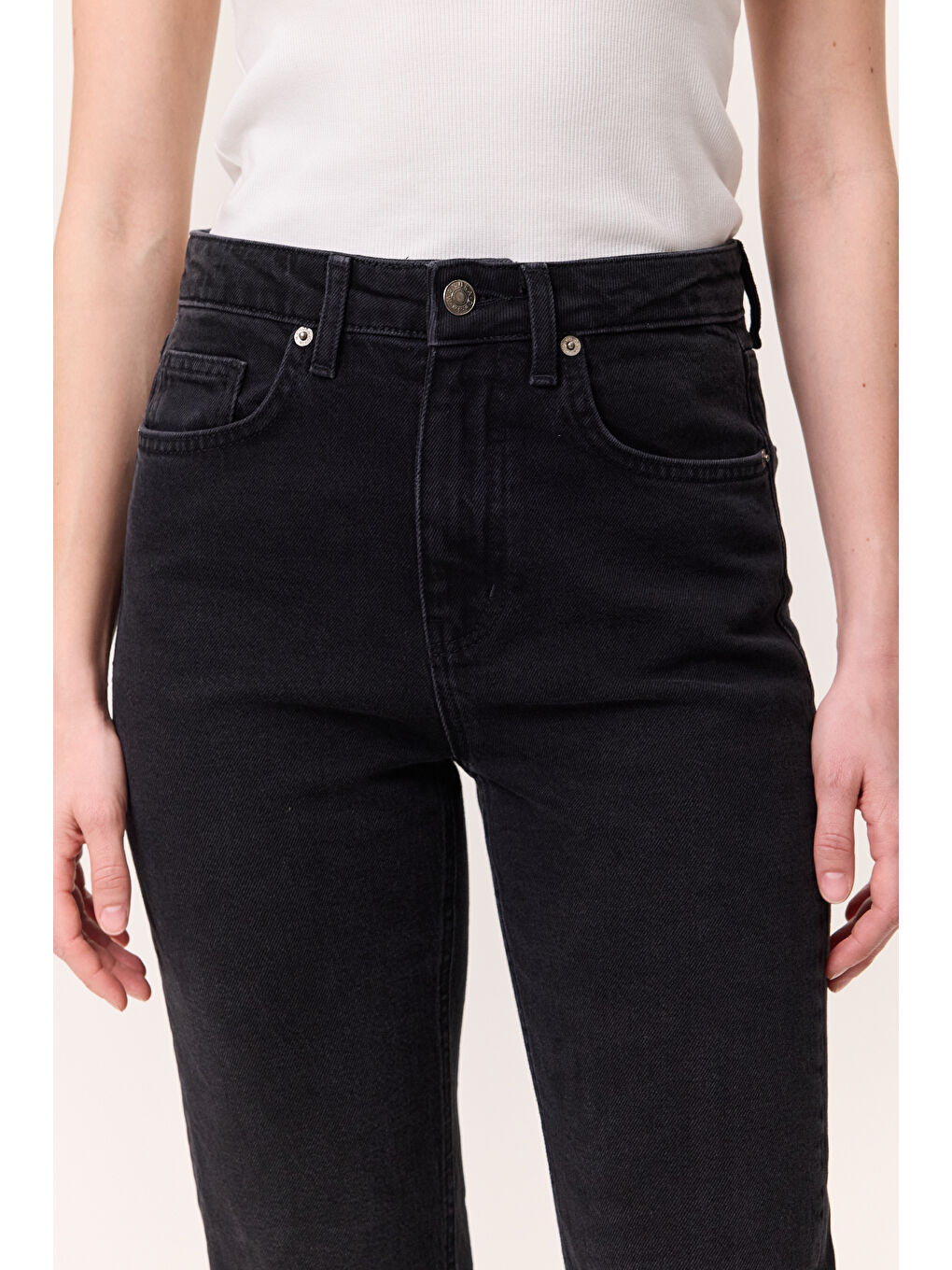 Yüksek Bel Flare Paça Jean Siyah-5