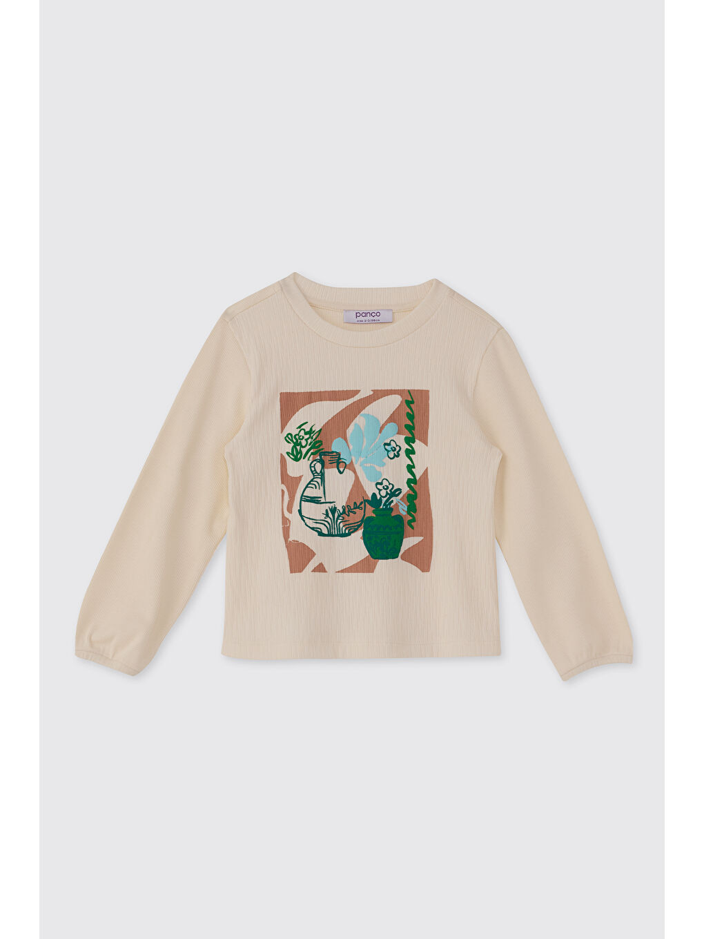 Kız Bebek Uzun Kollu Baskılı Ekru Tişört