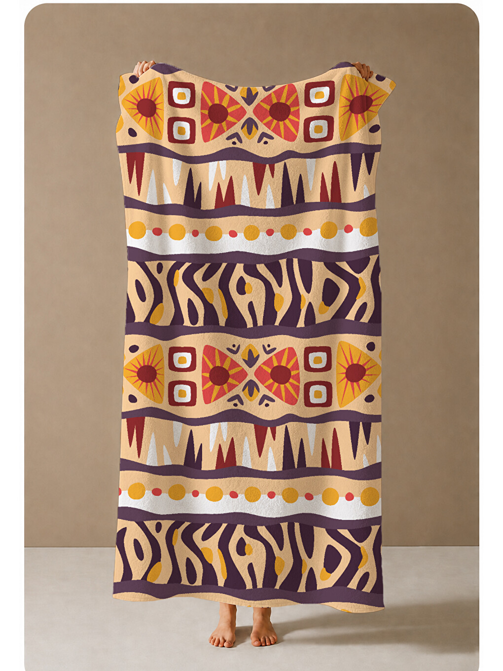 Kahverengi Kahve Turuncu Etnik Tribal Desenli 70x150 Cm Dijital Baskılı Plaj Ve Banyo Havlusu-3