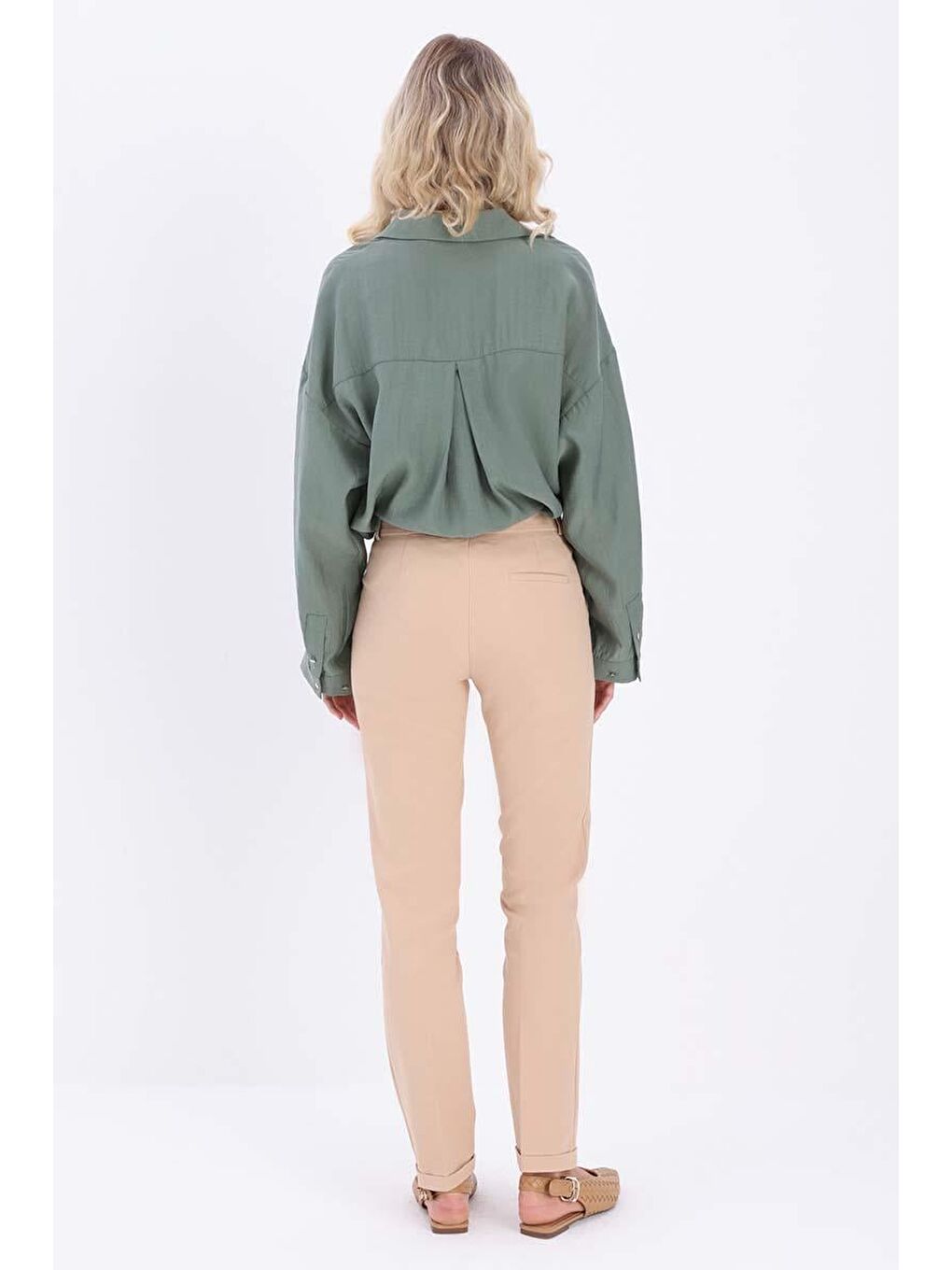 Bej Bisküvi-Pamuklu Duble Paça Dar Kesim Pantolon-3