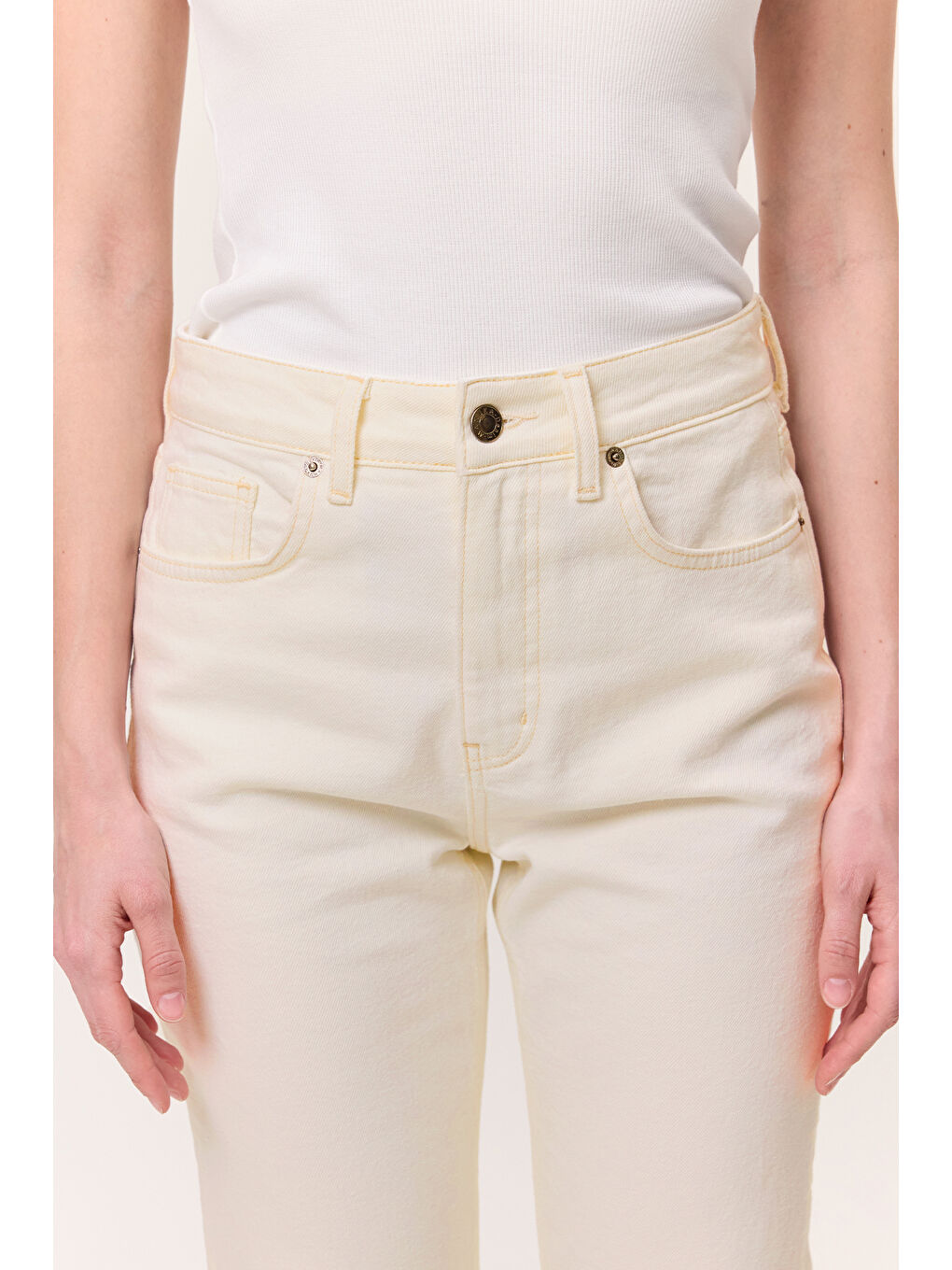 Yüksek Bel Flare Paça Jean Ekru-1