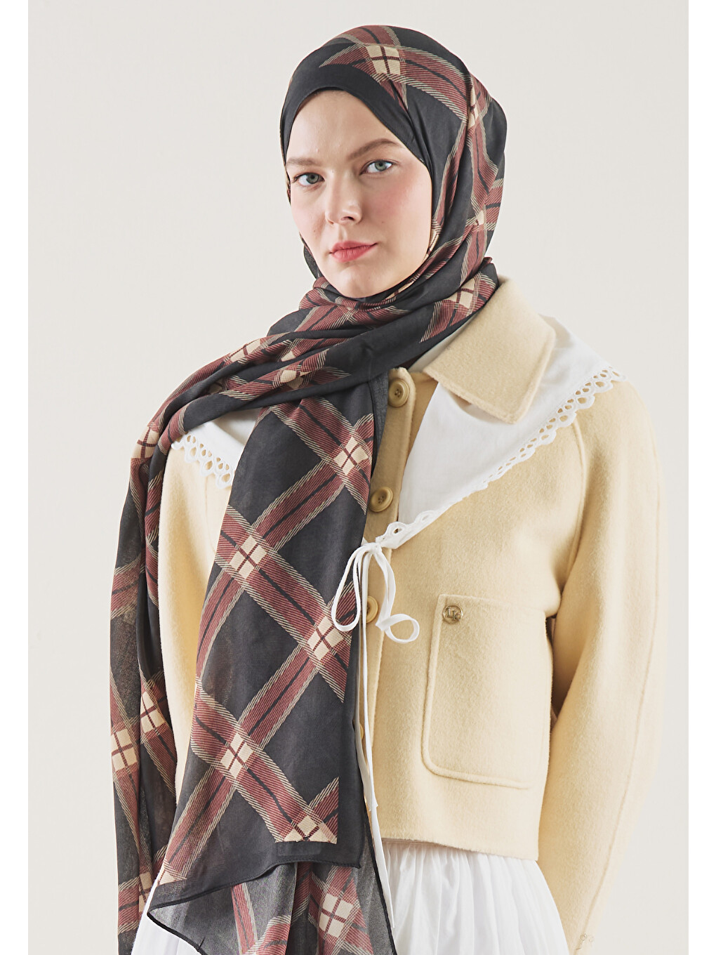 Plaid Desen Rami Şal Siyah-1