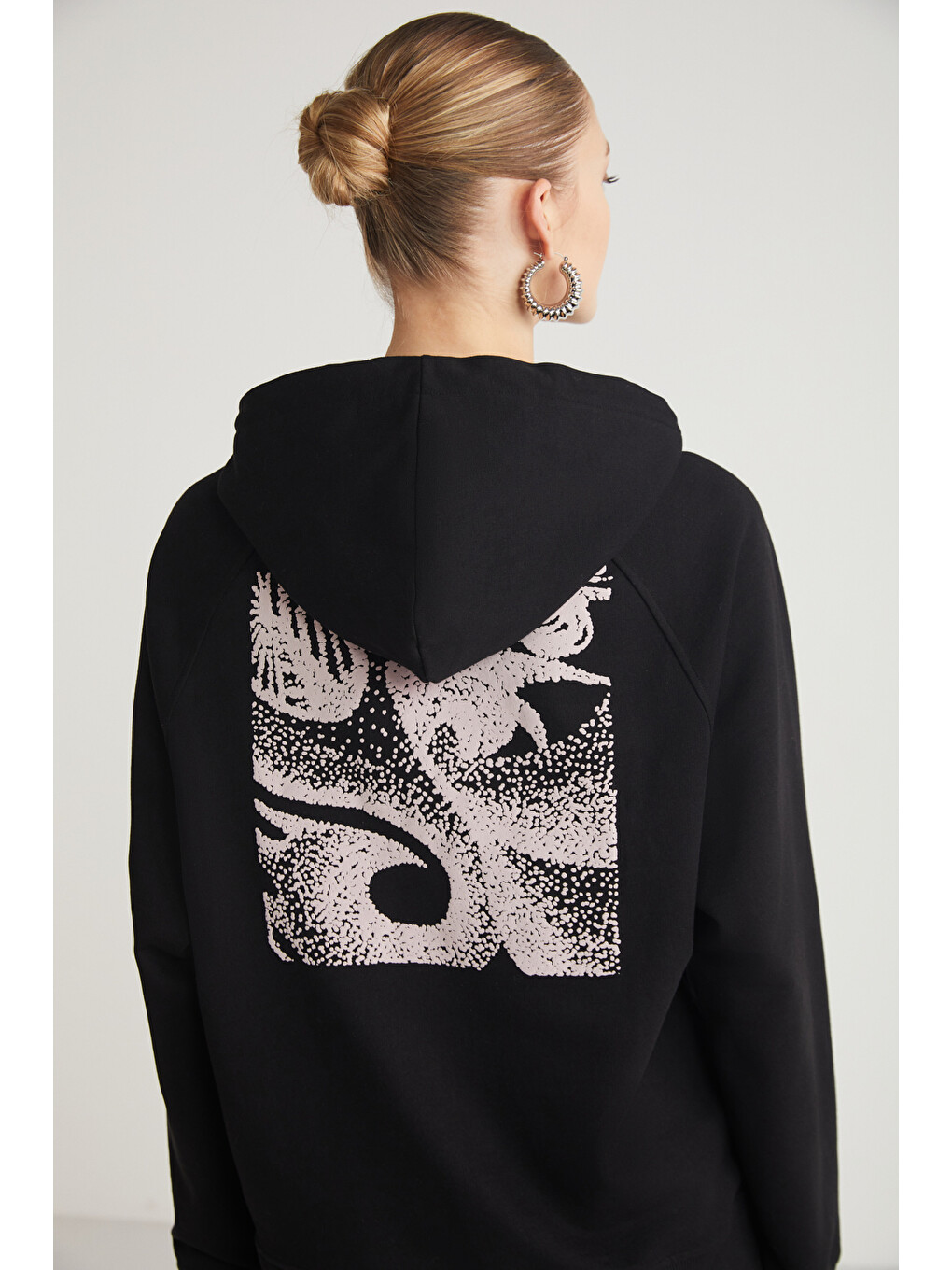 Glace Kadın Ön Ve Arka Baskı Detaylı Kapüşonlu Regular Fit Normal Kalıp Siyah Sweatshirt