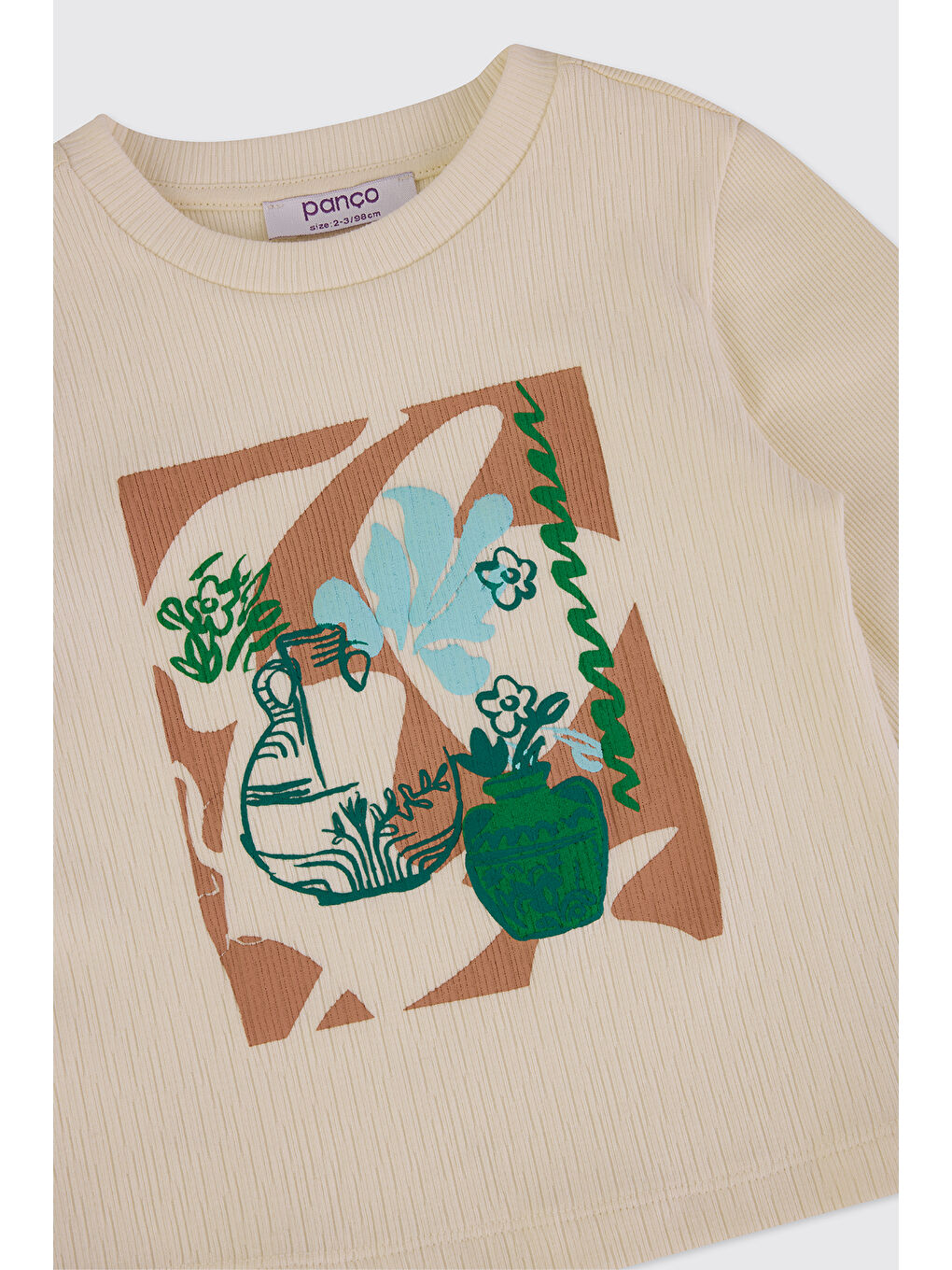 Kız Bebek Uzun Kollu Baskılı Ekru Tişört-2