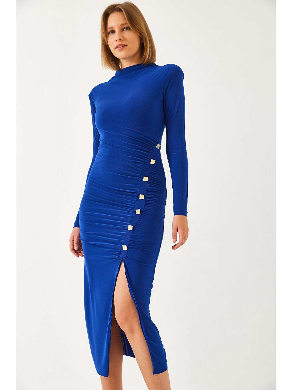 Mavi Kadın Düğme Detaylı Uzun Candy Kumaş Elbise