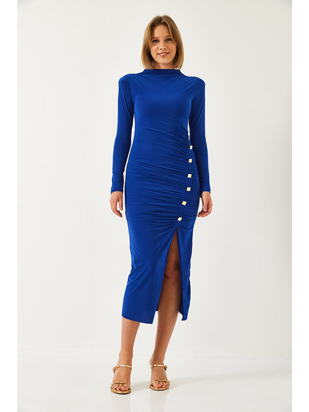 Mavi Kadın Düğme Detaylı Uzun Candy Kumaş Elbise-1