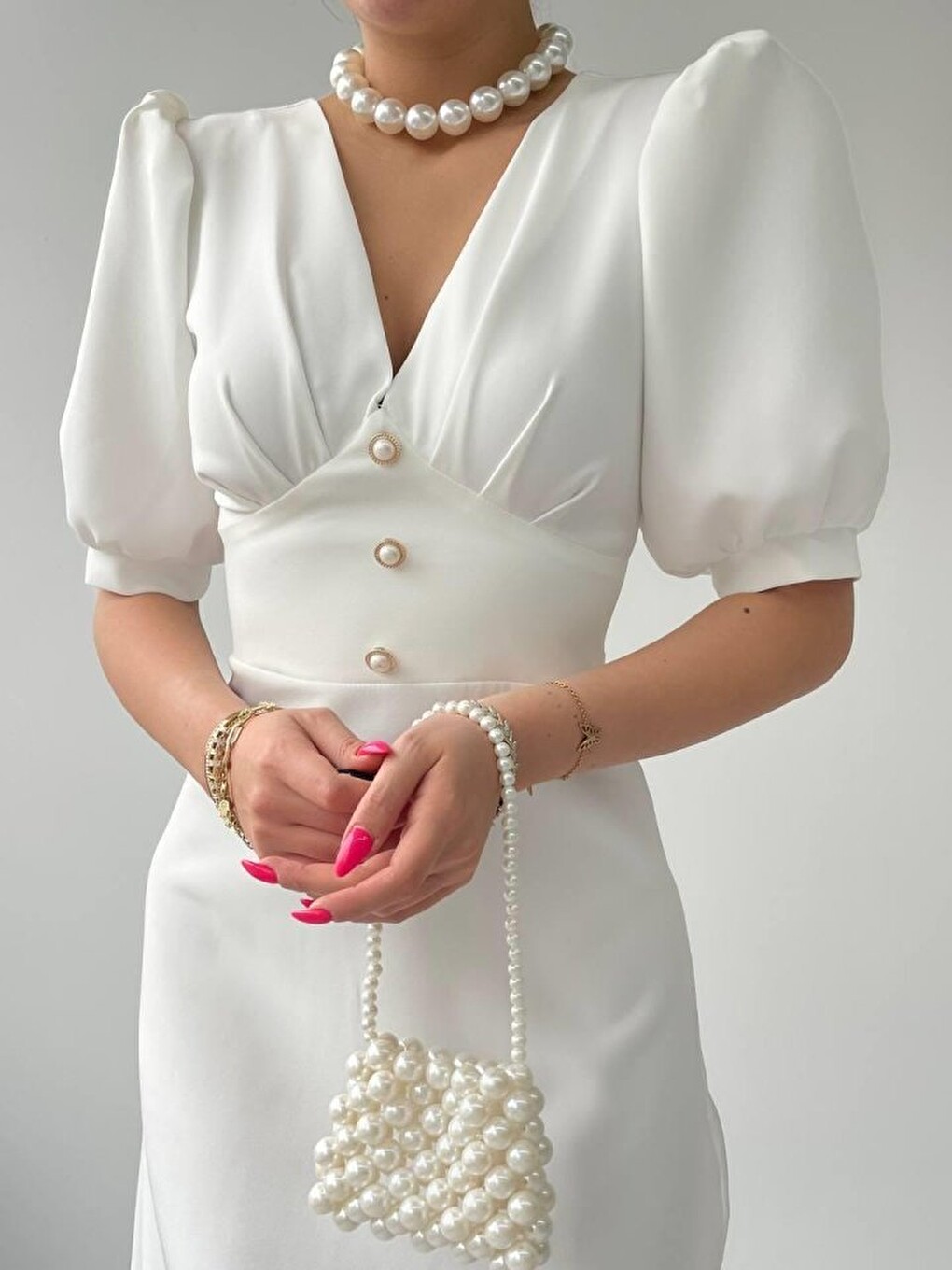 Beyaz Linda Midi Elbise-2