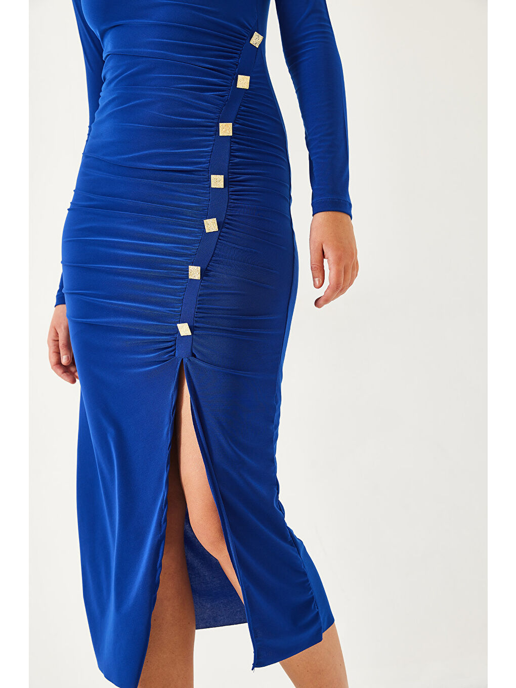 Mavi Kadın Düğme Detaylı Uzun Candy Kumaş Elbise-4