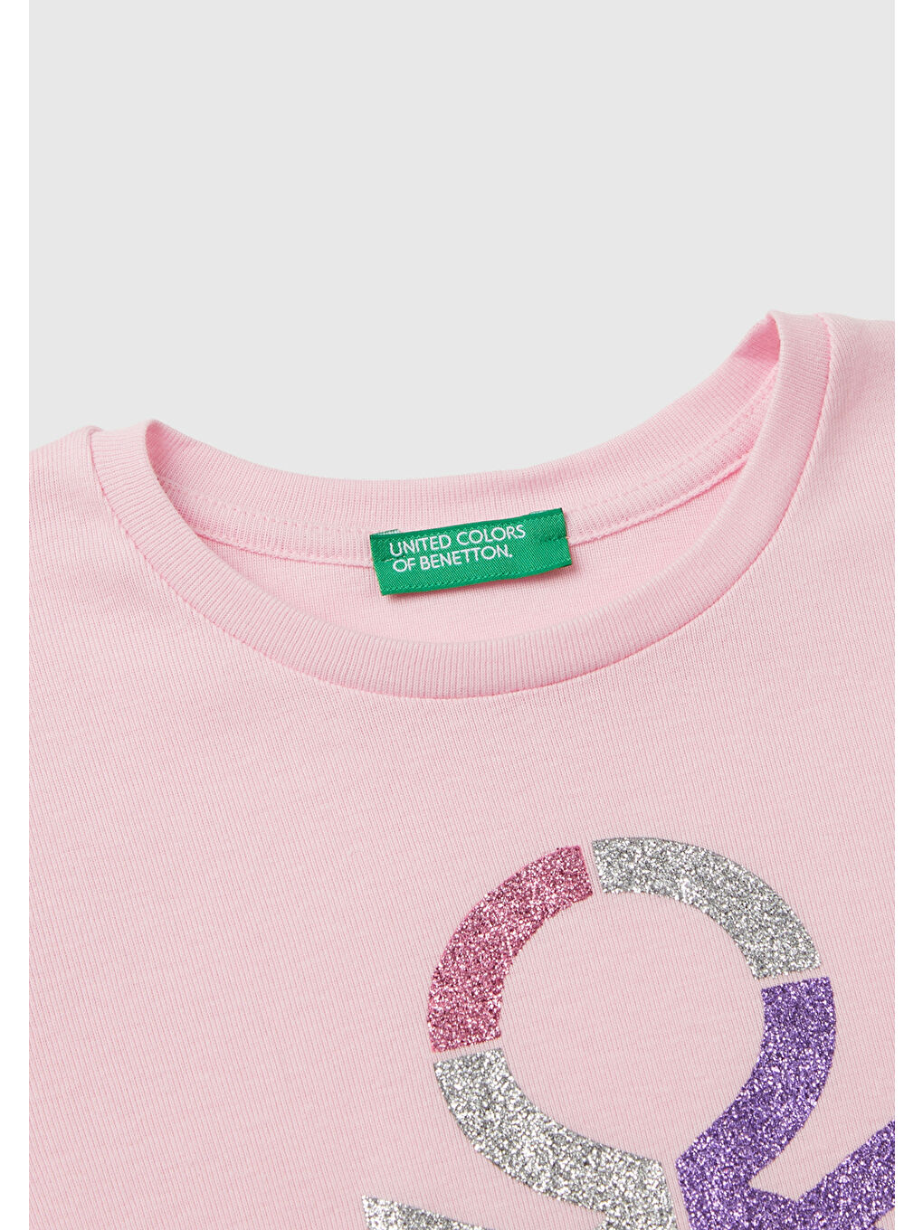 United Colors Of Benetton Kız Çocuk Açık Pembe Önü Parıltılı Logo Baskılı  Sweatshirt - 2