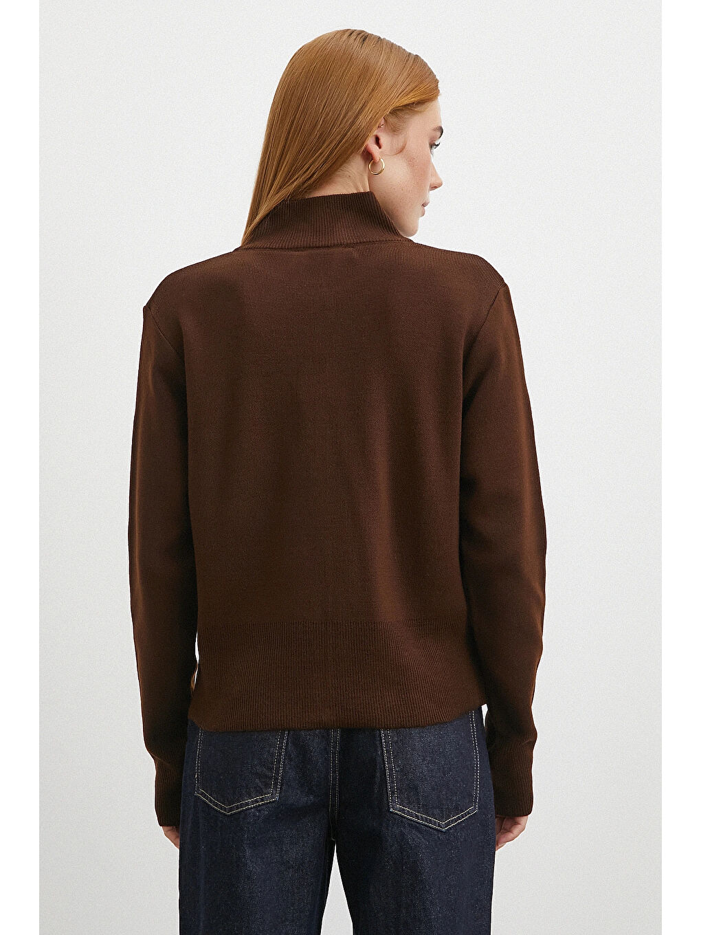 Karışık Çift Fermuarlı Triko Hırka Kahve-5