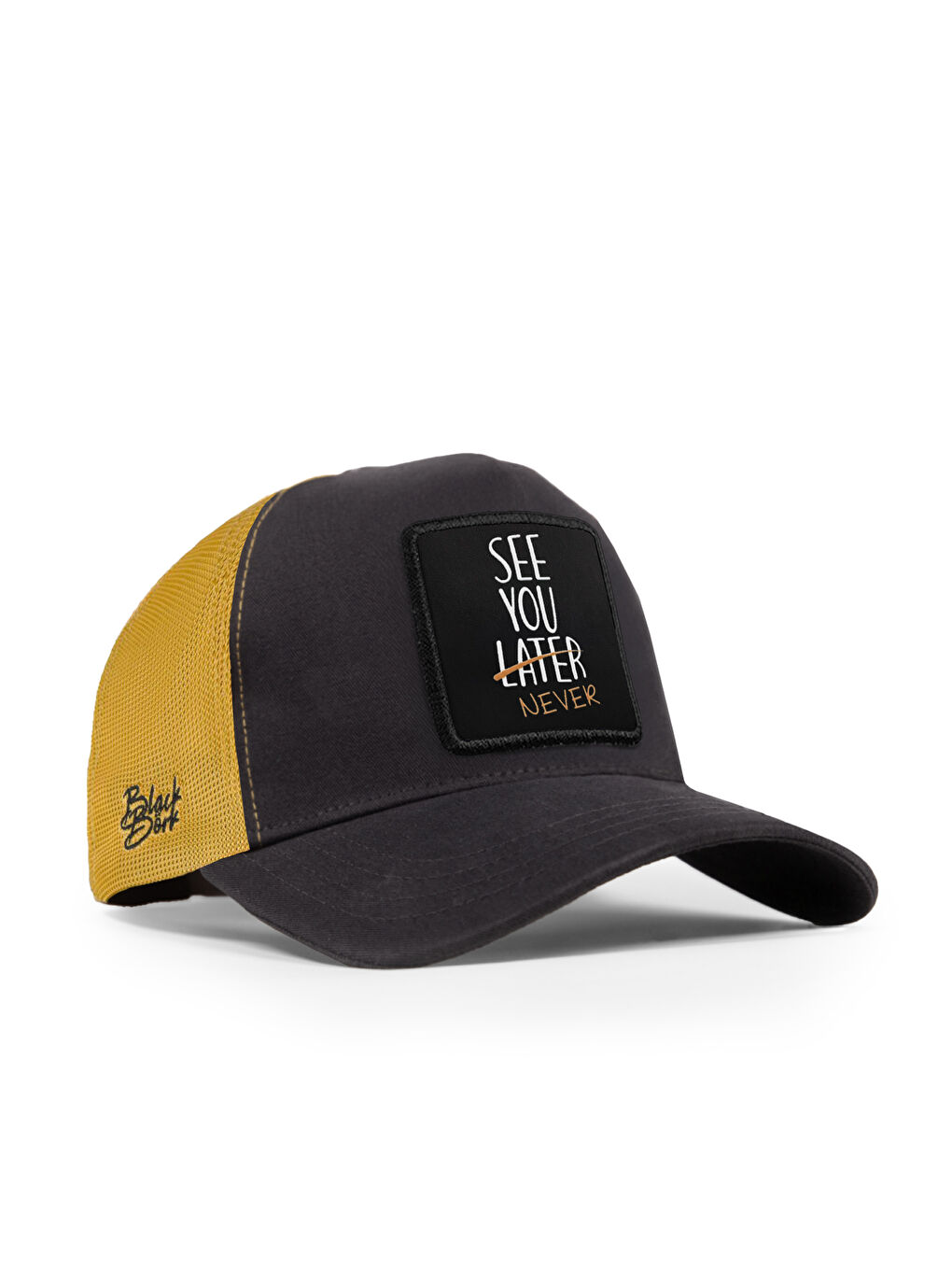See You Later Never Logolu Antrasit-Sarı Trucker Şapka