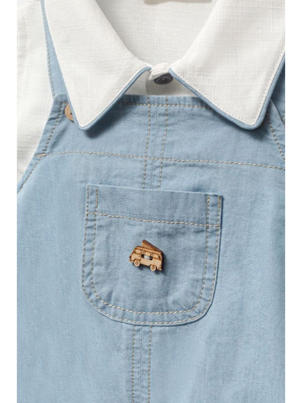 Mavi Kasketli Jean Görünümlü Salopet Ve Gömlek Takımı-1