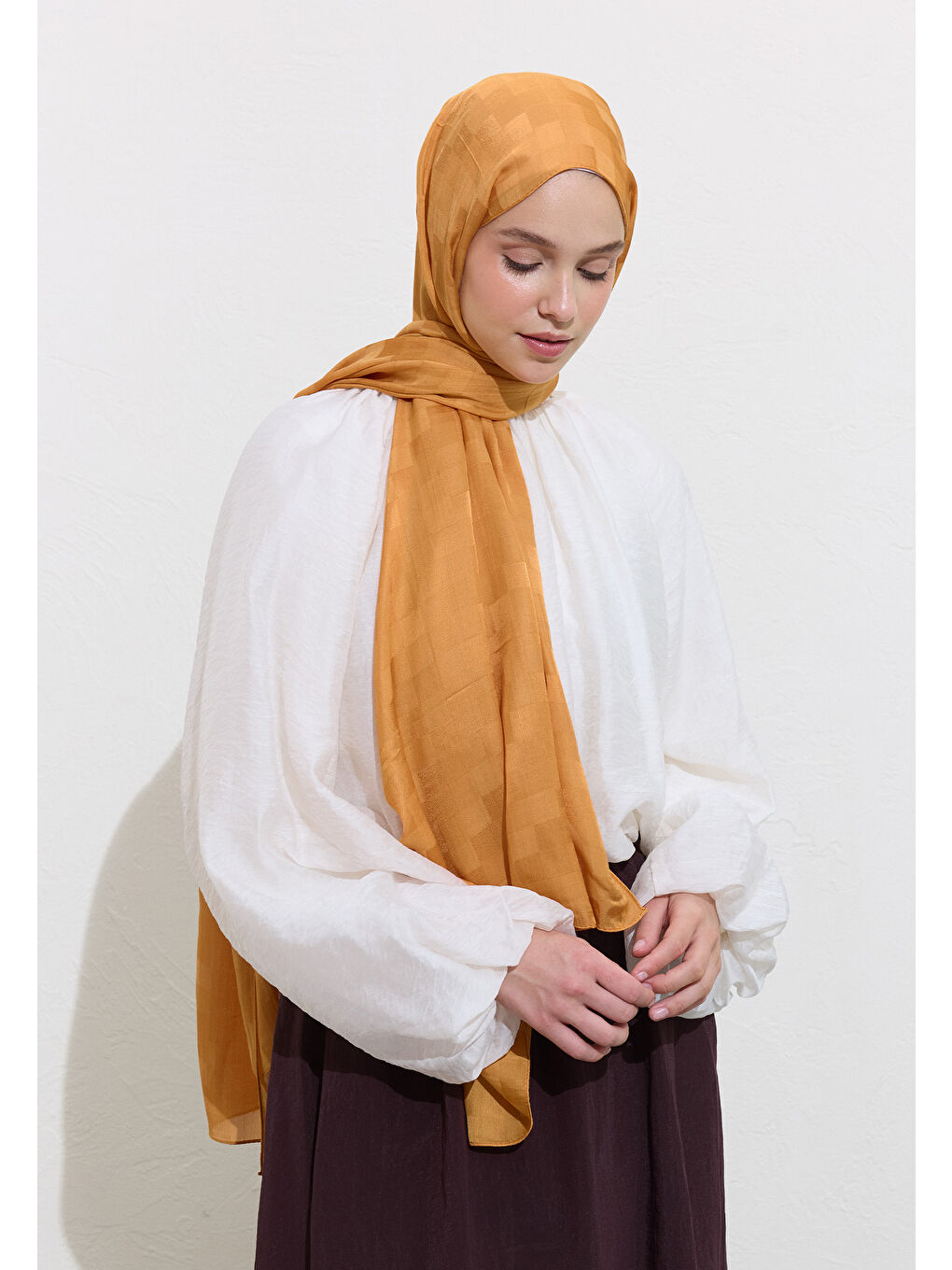 Kahverengi Nori İpek Jakar Şal Tarçın Kabuğu-1