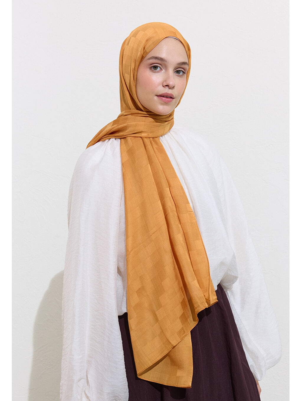 Kahverengi Nori İpek Jakar Şal Tarçın Kabuğu-2