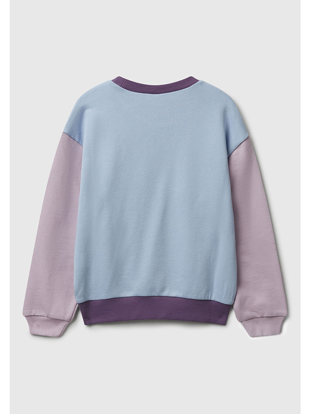 Kız Çocuk Mor-Mavi Parıltılı Logo Baskılı Ribanalı Bisiklet Yaka Sweatshirt-1