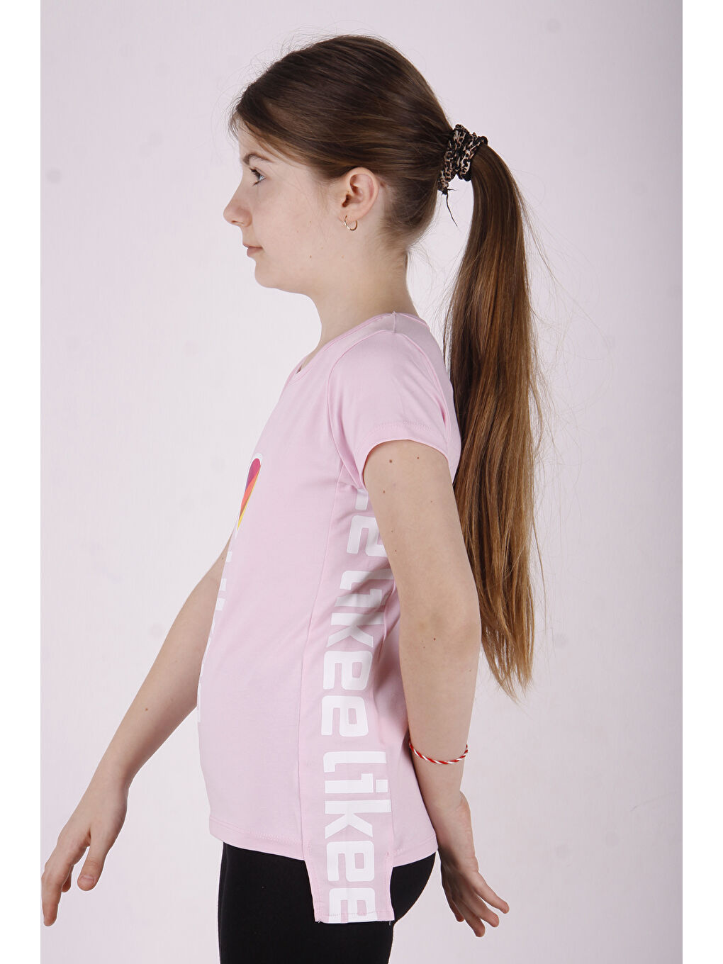 Pembe Kız Çocuk Likee Baskılı Tişört-1