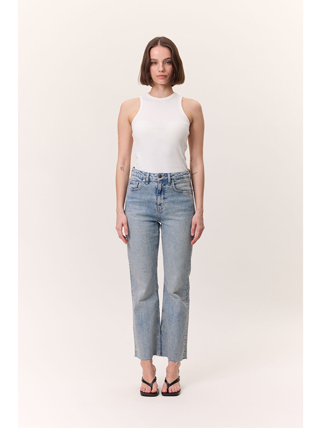 Yüksek Bel Flare Paça Jean Açık Mavi-2