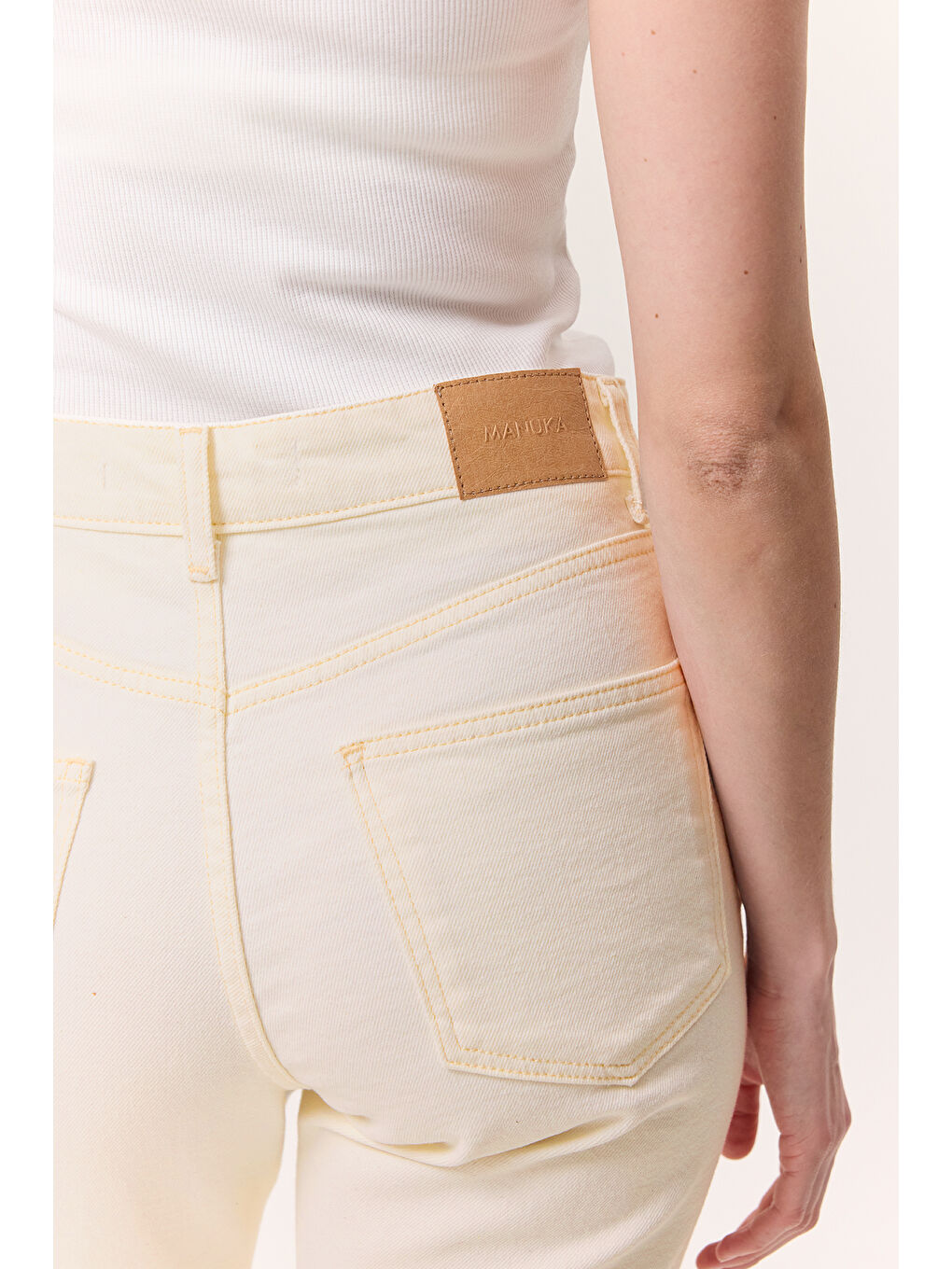 Yüksek Bel Flare Paça Jean Ekru-4