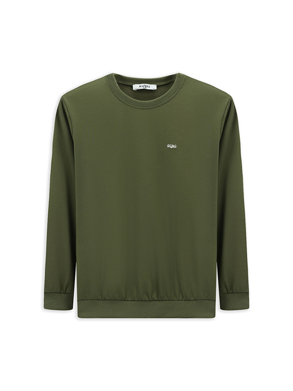 Haki Bisiklet Yaka Regular Fit Nakışlı Pamuklu Büyük Beden Sweatshirt