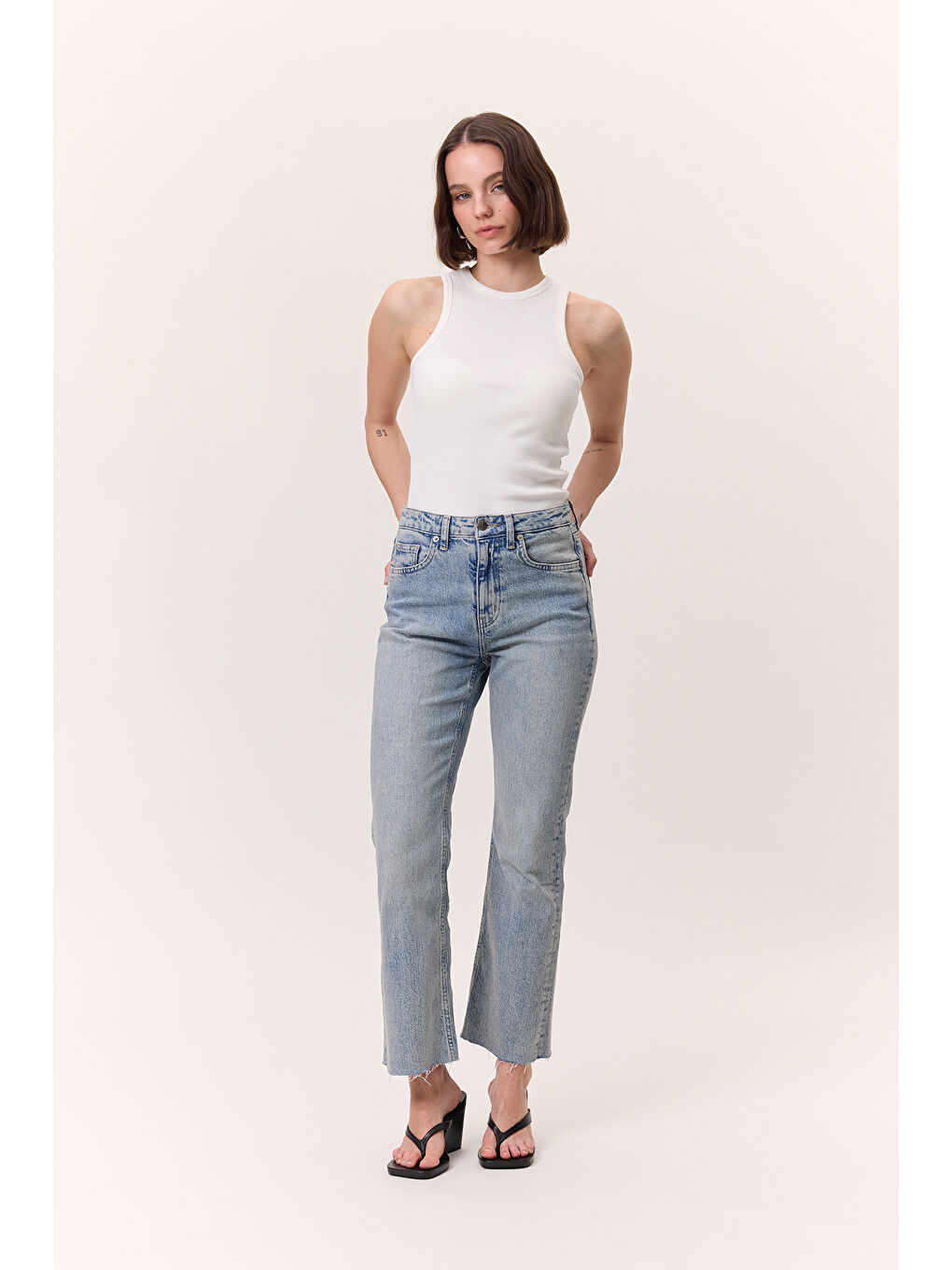 Yüksek Bel Flare Paça Jean Açık Mavi-3