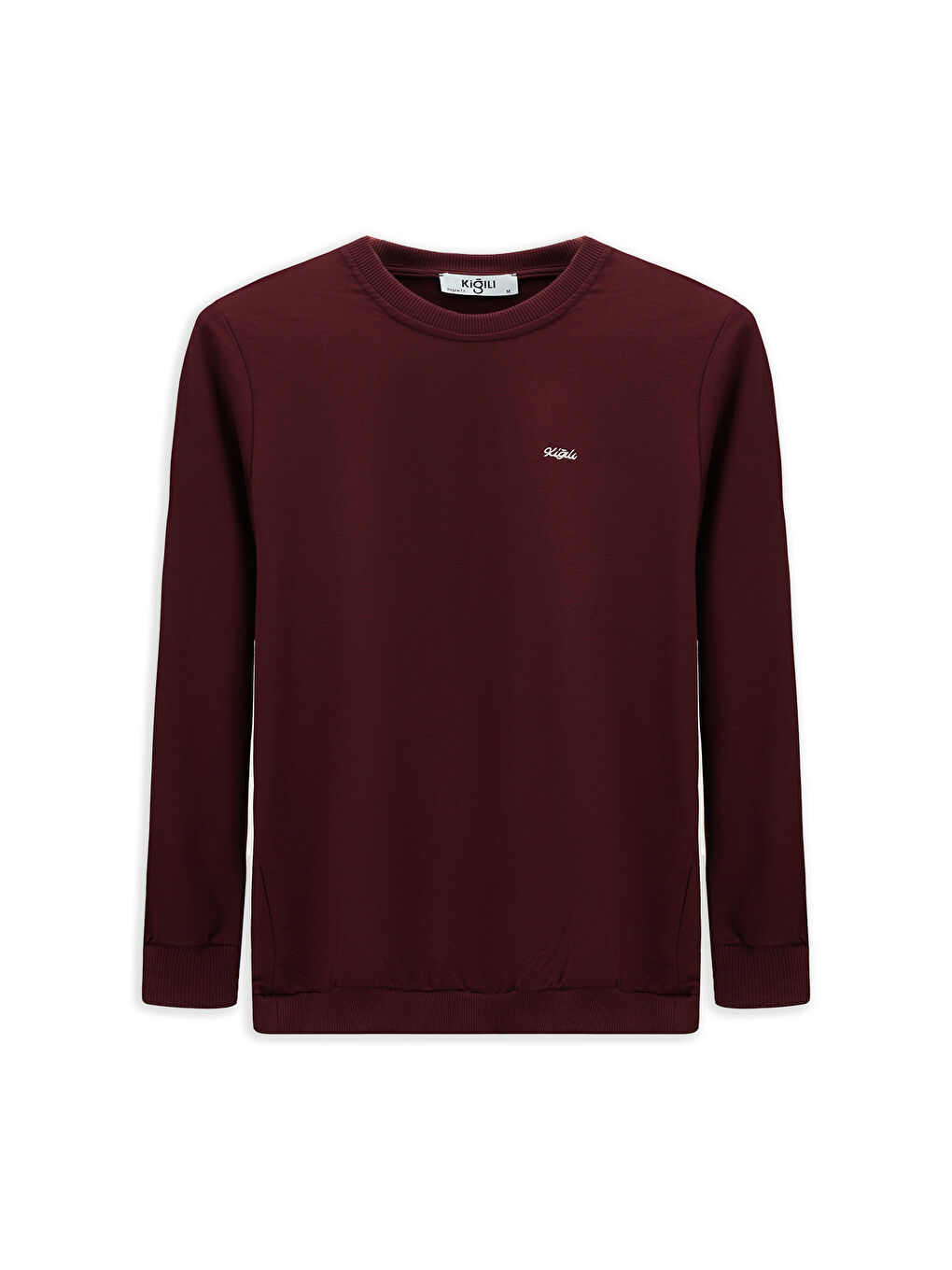 Bordo Bisiklet Yaka Regular Fit Nakışlı Pamuklu Sweatshirt