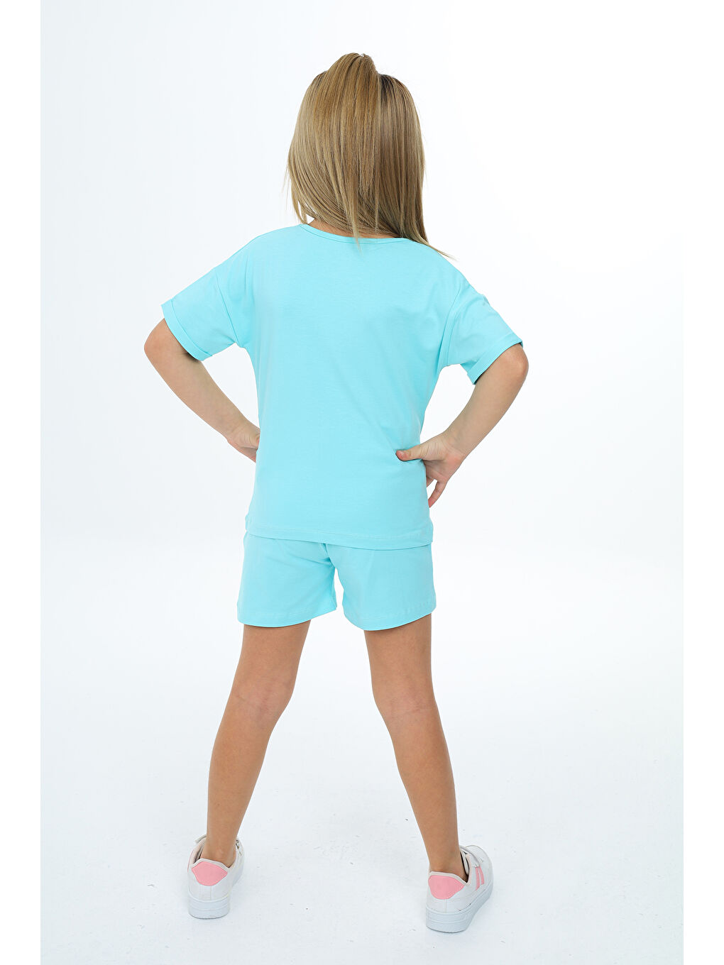 Turkuaz Kız Çocuk Baskılı Şortlu Takım-3