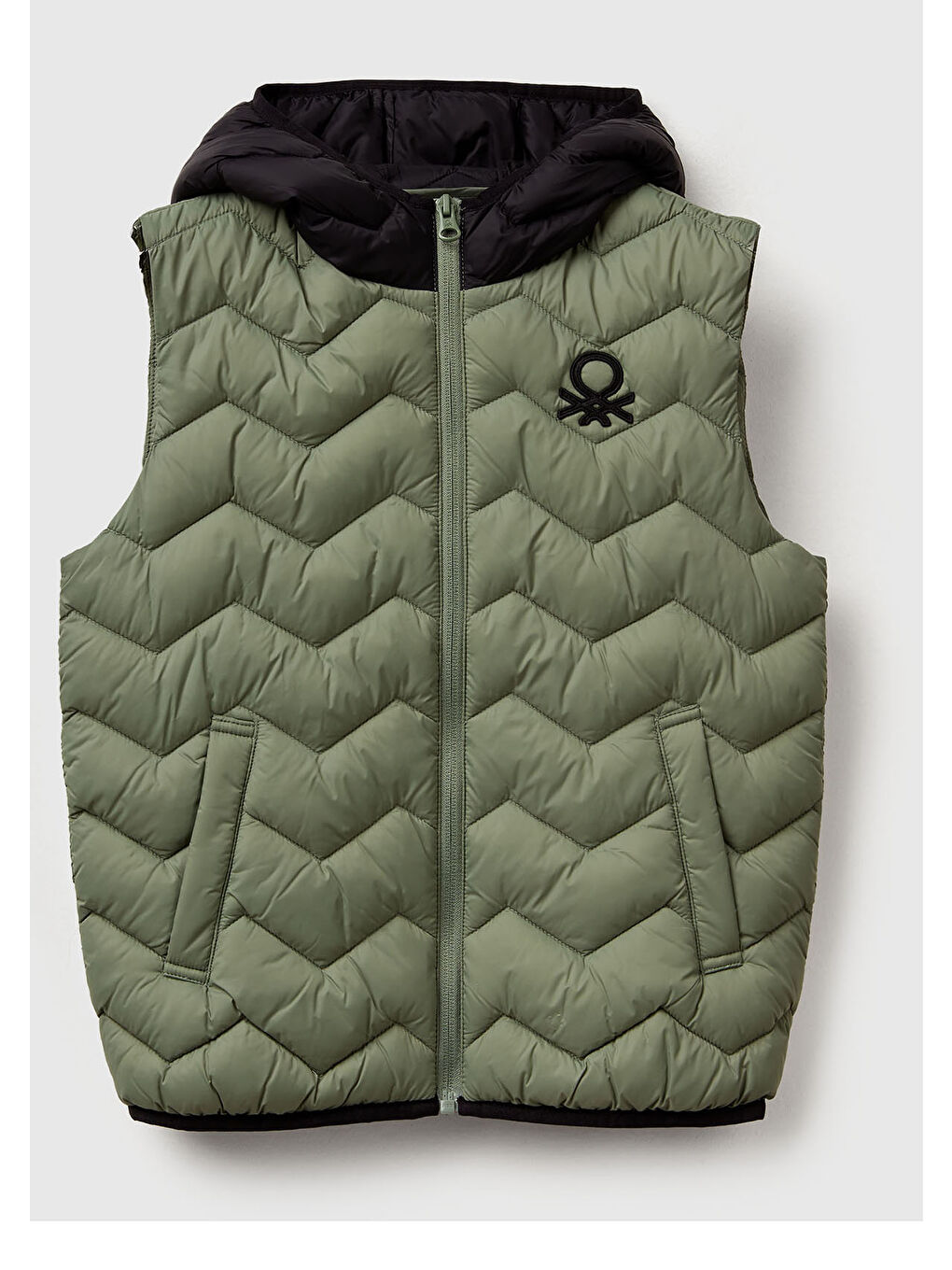 Erkek Çocuk Haki Logo Detaylı Kapüşonlu Yelek