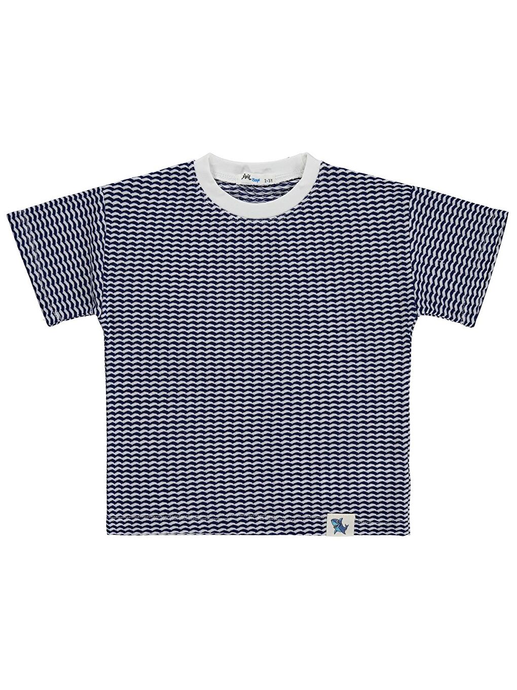 Boys Yatay Dalgalı Çizgili 2-5 Yaş Tişört - Lacivert 3-4 Yaş