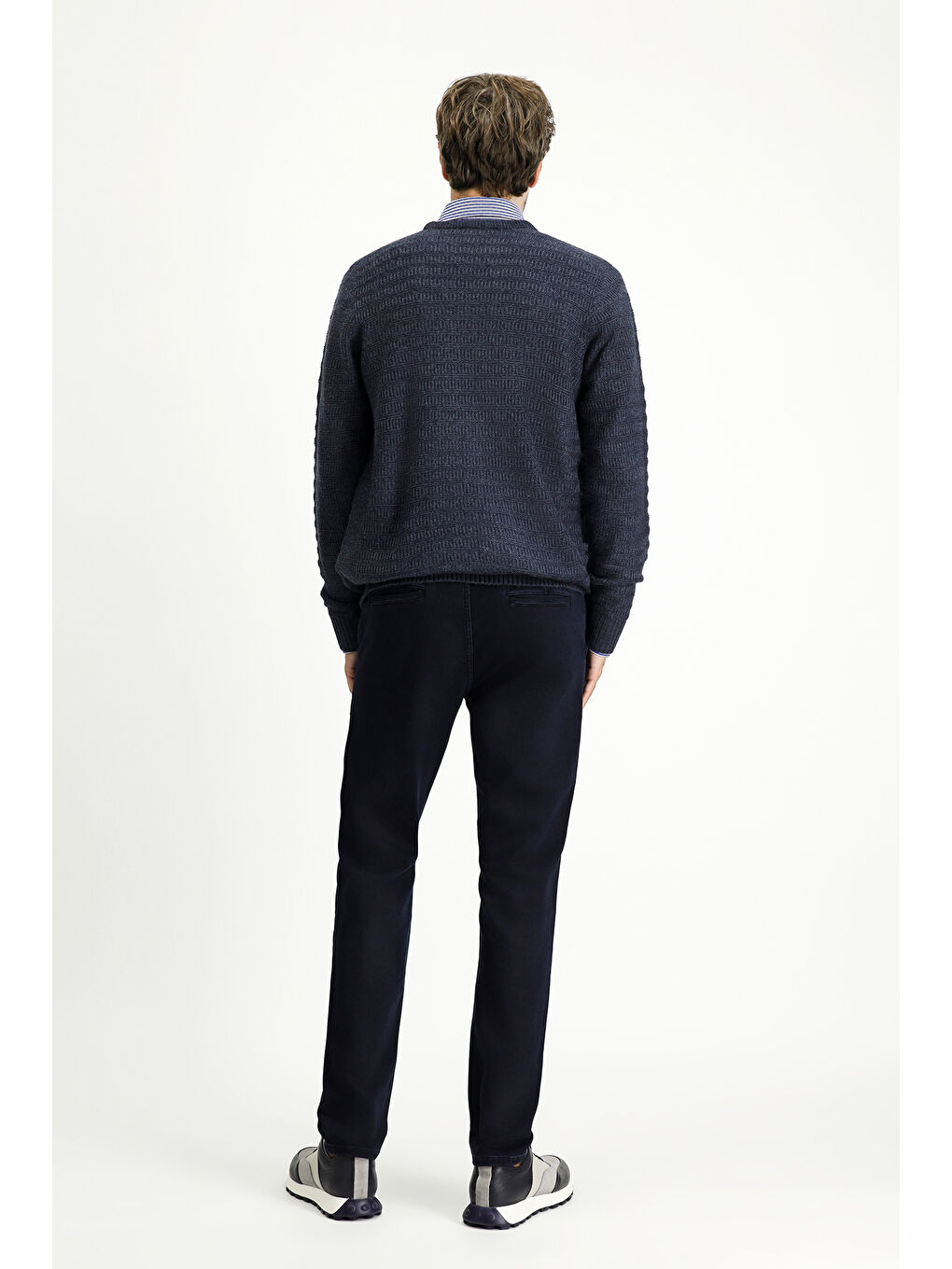 Lacivert Regular Fit Beli Lastikli İpli Elastanlı Denim Pantolon-3