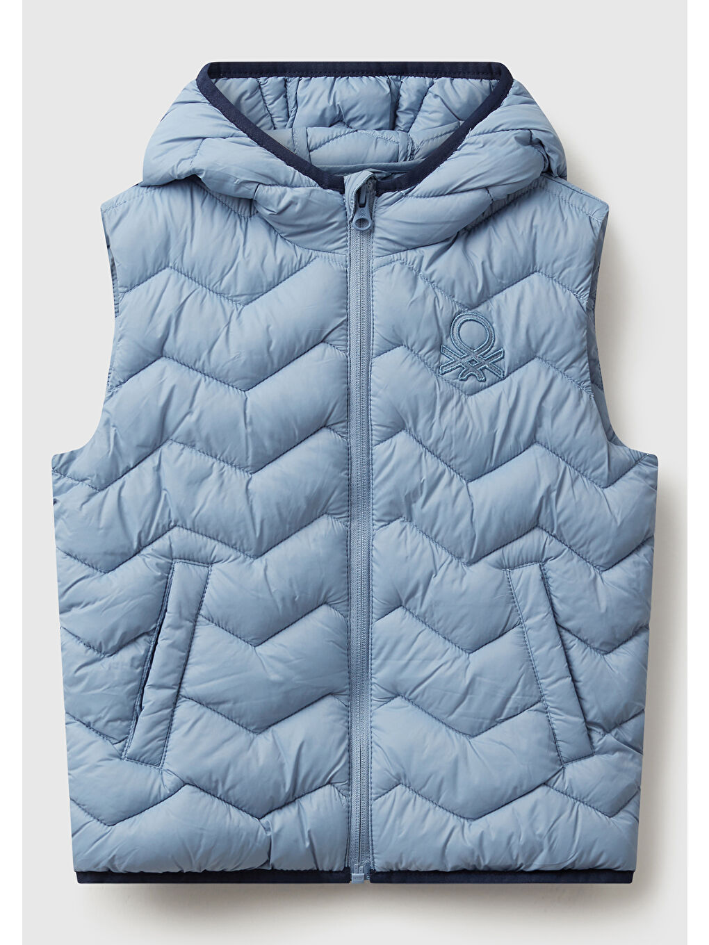 Erkek Çocuk Açık Mavi Logo Detaylı Kapüşonlu Yelek