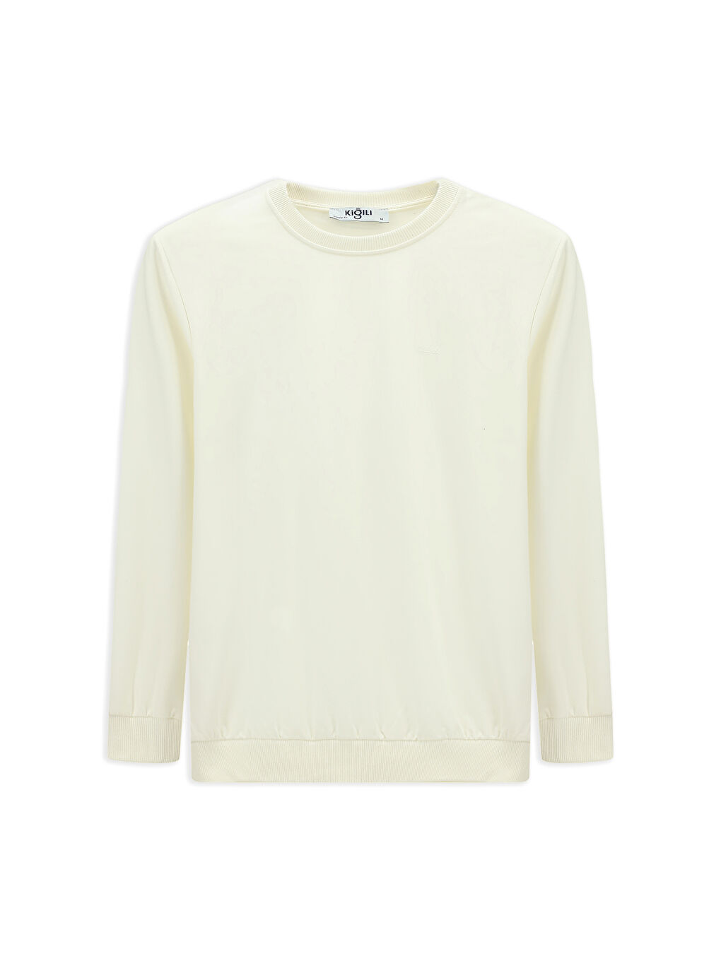 Ekru Bisiklet Yaka Regular Fit Nakışlı Pamuklu Büyük Beden Sweatshirt