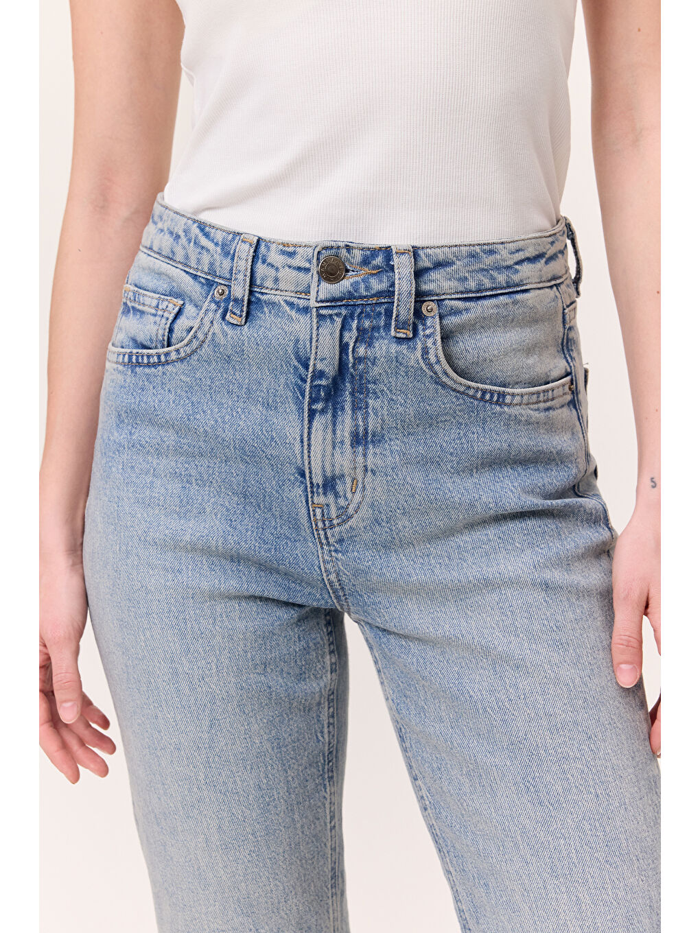 Yüksek Bel Flare Paça Jean Açık Mavi-5